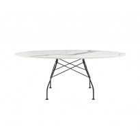 TABLE BASSE FAN Ø 60 cm, Piètement naturel, Plateau marbre blanc de TOM  DIXON