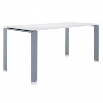 Table FOUR de Kartell, 190 x 79, Piètement acier coloris aluminium, Plateau blanc