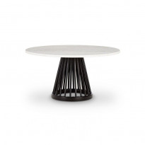 TABLE BASSE FAN Ø 90 cm, Piètement noir, Plateau marbre blanc de TOM DIXON