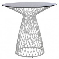 TABLE RONDE HEAVEN, 80 cm, Blanc mat / Verre fumé de EMU